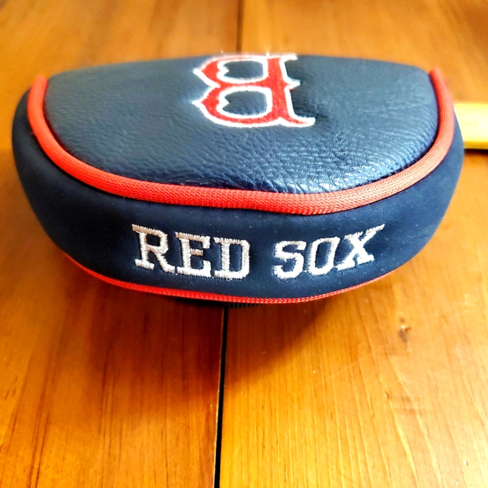 NWOT Boston Red Sox Padded Leather Track Mallet Putter Cover Unused Hook Loop Cl